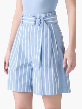 Akris Punto Fiorellina Belted Stripe Bermuda Cotton Shorts Size 6 US NWT $625
